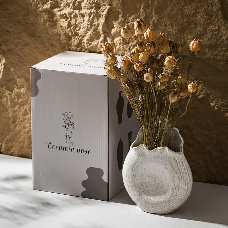 Nordic simple white ceramic vase home decoration ornaments living room flower arrangement dried flower creative crafts