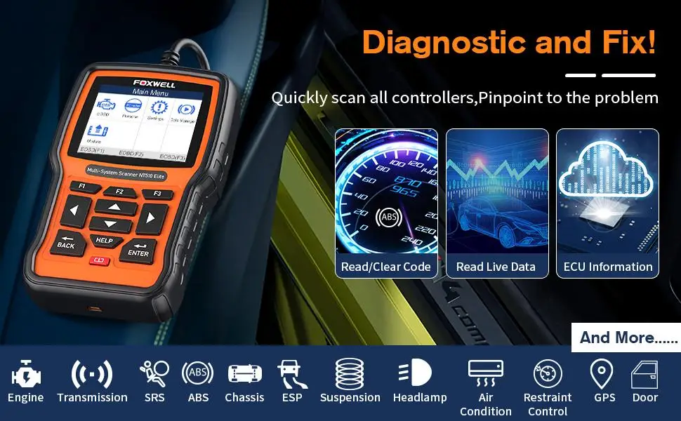FOXWELL NT510 Elite for Porsche Car Diagnostic Car OBD2 Scanner All System Bi-Directional Diagnostic Tools Oil Reset EPB SAS TPS