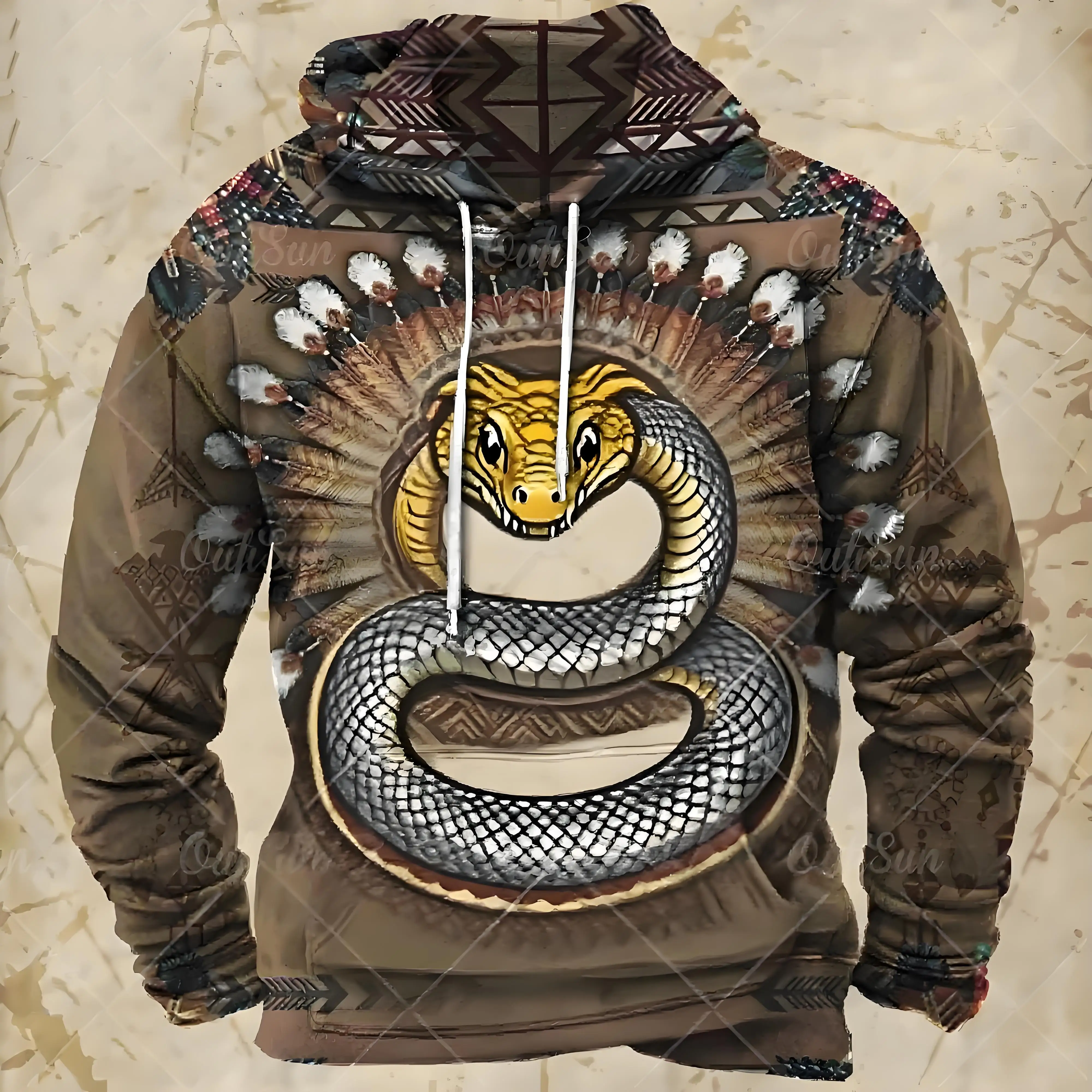 Vintage Men's Hooded Sweatshirt Animal Pattern Snake Print Daily Pullover Sport Streetwear Designer Fall Oversized Hoodie