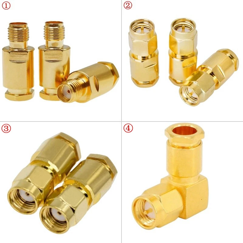 2-10Pcs SMA Male Female Connector RPSMA Male Clamp Solder for RG58 RG142 LMR195 RG400 Cable Fast Delivery RF Brass Gold  Plated