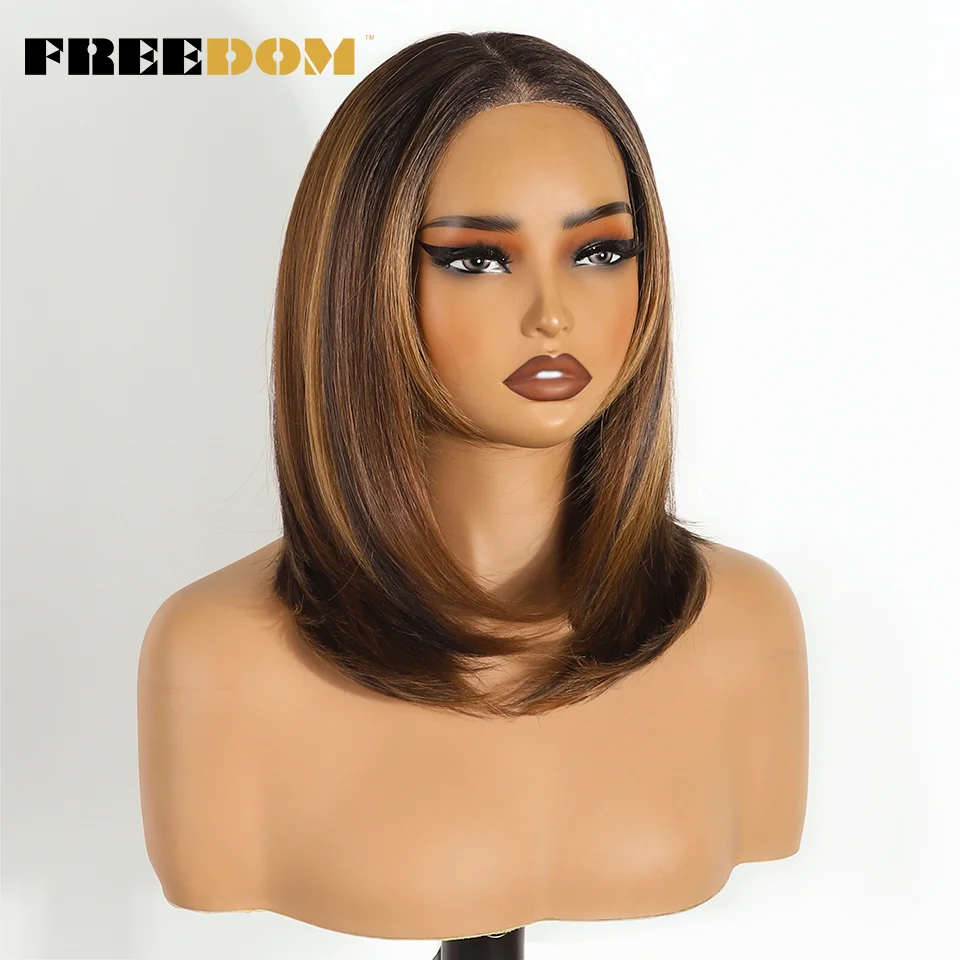 الحرية الاصطناعية الدانتيل الجبهة الباروكات للنساء قصيرة الطبقات مستقيم 6x4 ارتداء والذهاب غلويليس شعر مستعار أومبير براون قبل قطعها الدانتيل الباروكة