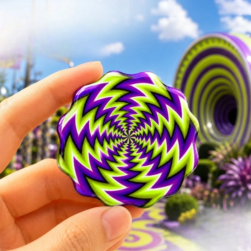 Purple Green Spiral Illusion Fridge Magnet - Mesmerizing 3D Optic Souvenir Unique Artistic Gift for Modern & Playful Decor