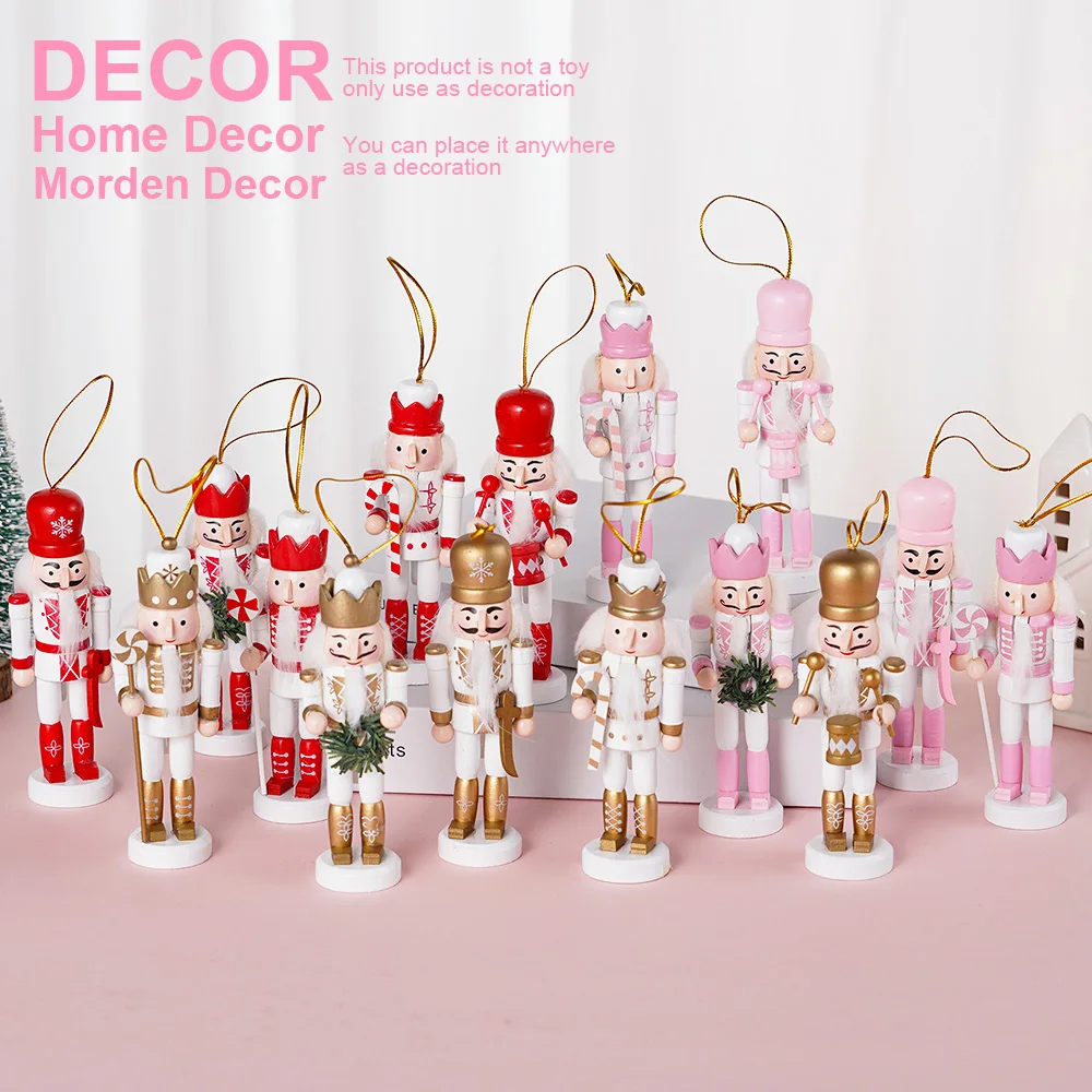 5/10/15Pcs 12cm New Nutcracker Soldier Puppet Dollpendant Red Gold Pink for Christmas Kids Gifts Tree Pendant Ornaments