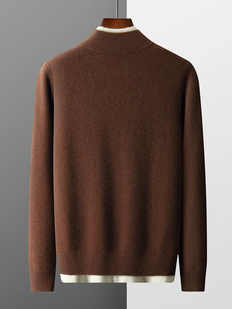 MEETCC Luxury Men 100% Cashmere Pullover Thick Warm Fake 2 PCS Sweater Autumn Winter Casual Smart Knitwear Quality Jumper Tops