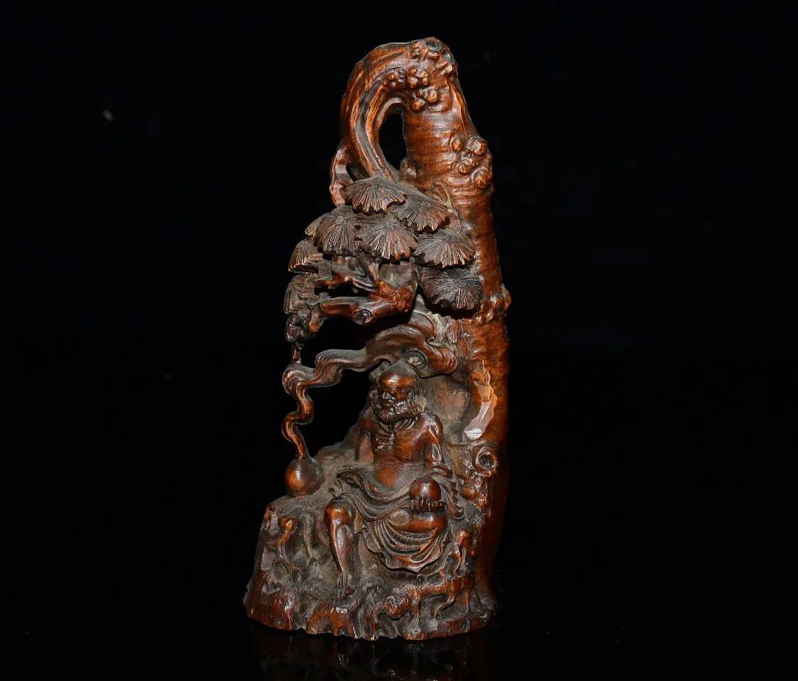 

7"Old China Collections Old Boxwood Bodhi Tree Meditation Buddha Bodhidharma Buddha Dharma Amitabha Worship Hall