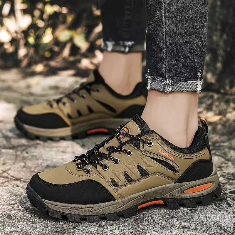 

Мужские весенне-осенние повседневные кроссовки большого размера на толстой подошве с нескользящим круглым носком на шнуровке, водонепроницаемая уличная обувь для скалолазания, походная обувь