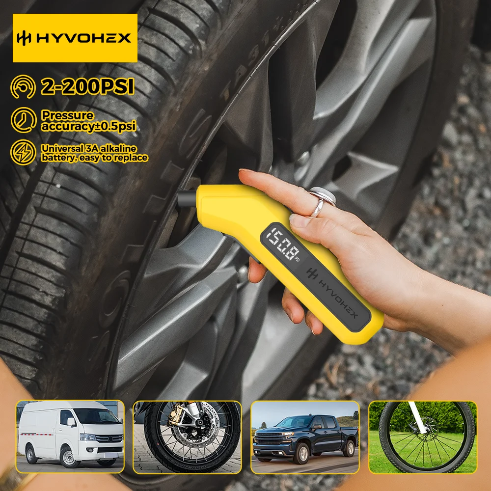T200 مقياس ضغط الإطارات الرقمي 200 رطل لكل بوصة مربعة مع شاشة LED مرئية مقياس الضغط الكهربائي للسيارات والشاحنات وسيارات الدفع الرباعي RVs والدراجات النارية
