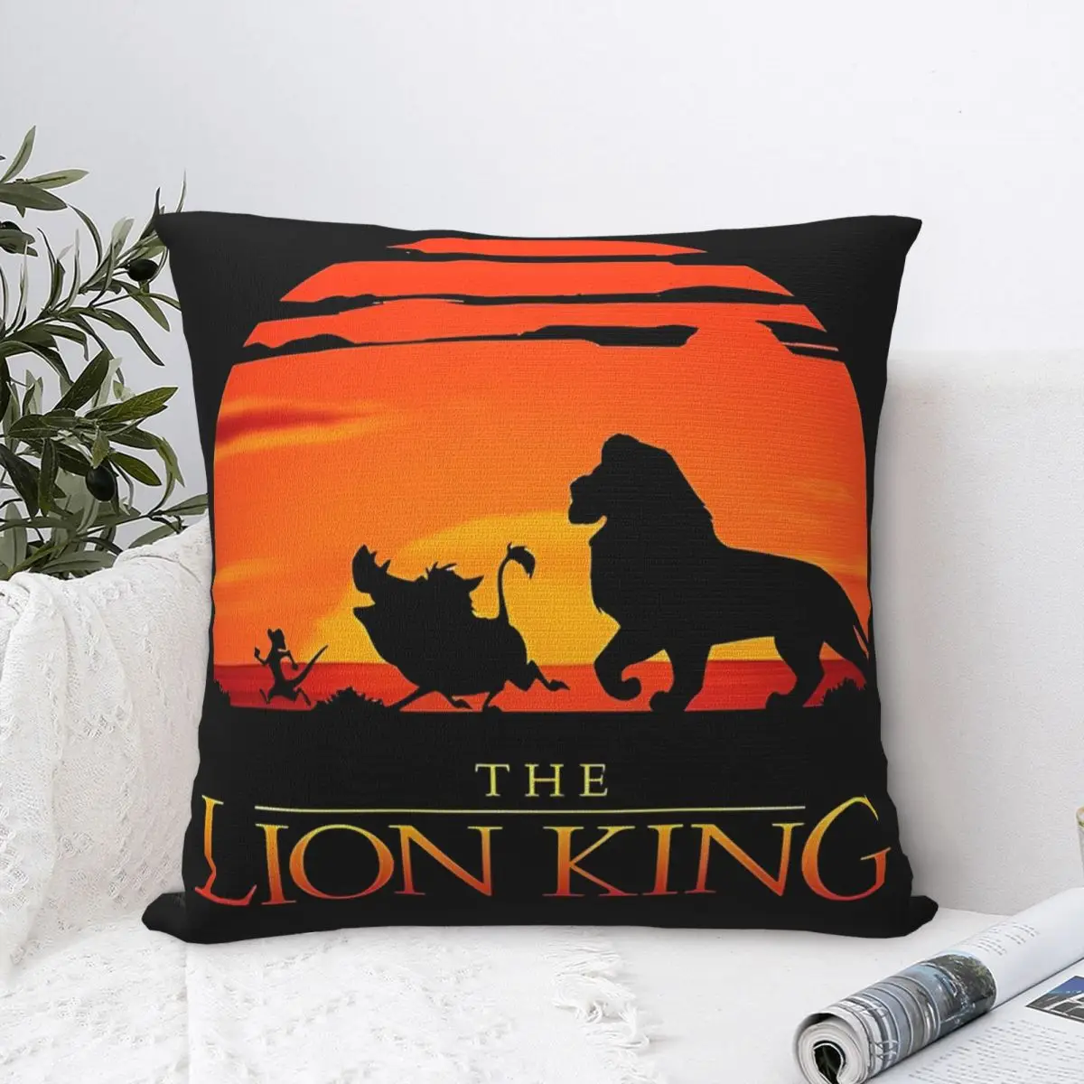 Classic Sunset Animal Lion King Square Pillow Cases Simba Pumba Cushion Cover Customized Zipper Decorative Pillowcase for Car