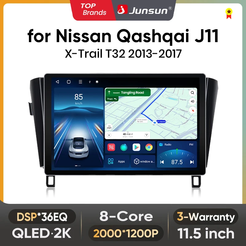 Junsun 11,5 zoll QLED Android Drahtlose CarPlay Auto Auto Radio Für Nissan Qashqai J11 X-trail T32 2013-2017 IPS 2din Autoradio