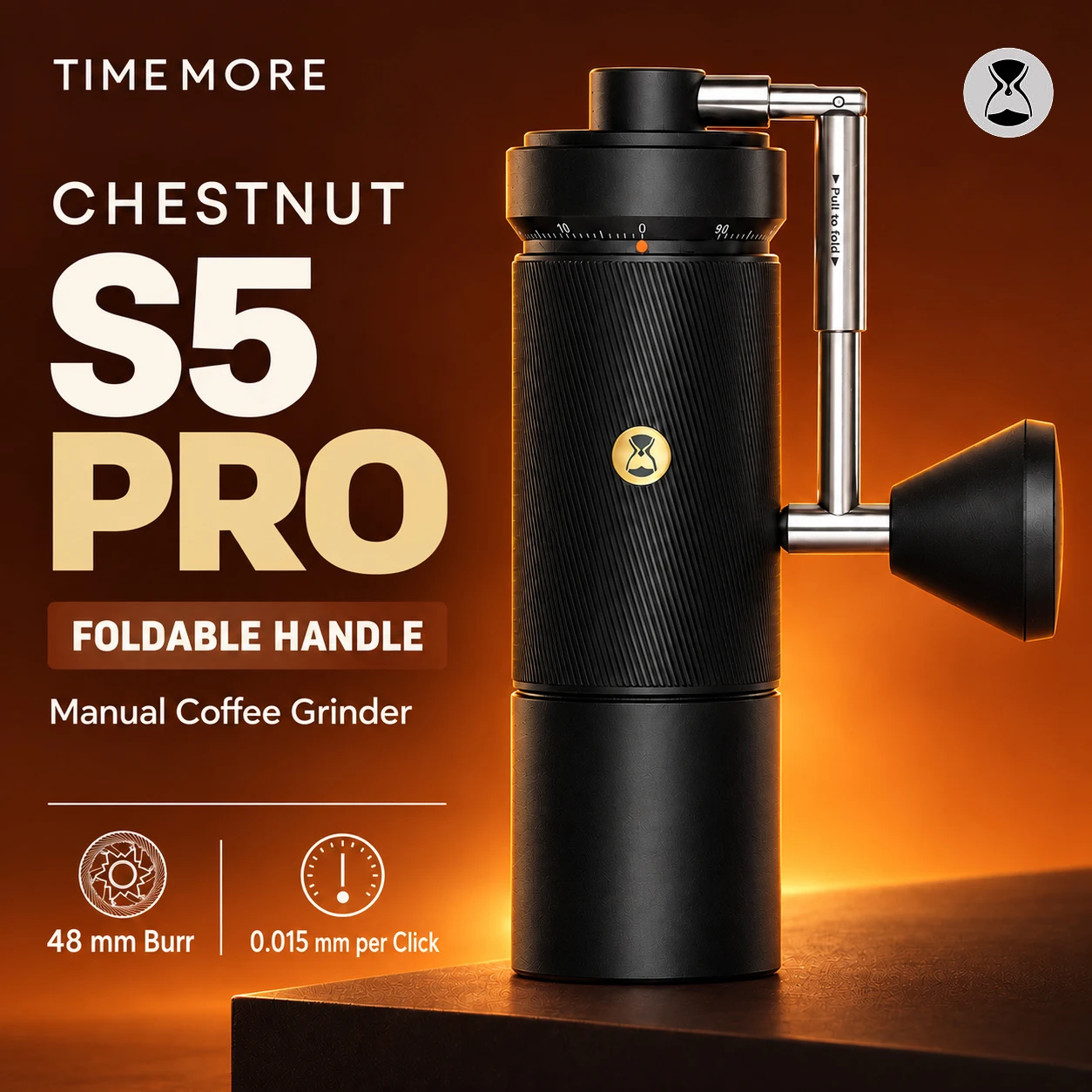 TIMEMORE Chestnut S5 PRO Manual Coffee Grinder, Foldable Hanle,48mm Burr,30g Capacity, 0.015mm/Click,90Click External Adjustment