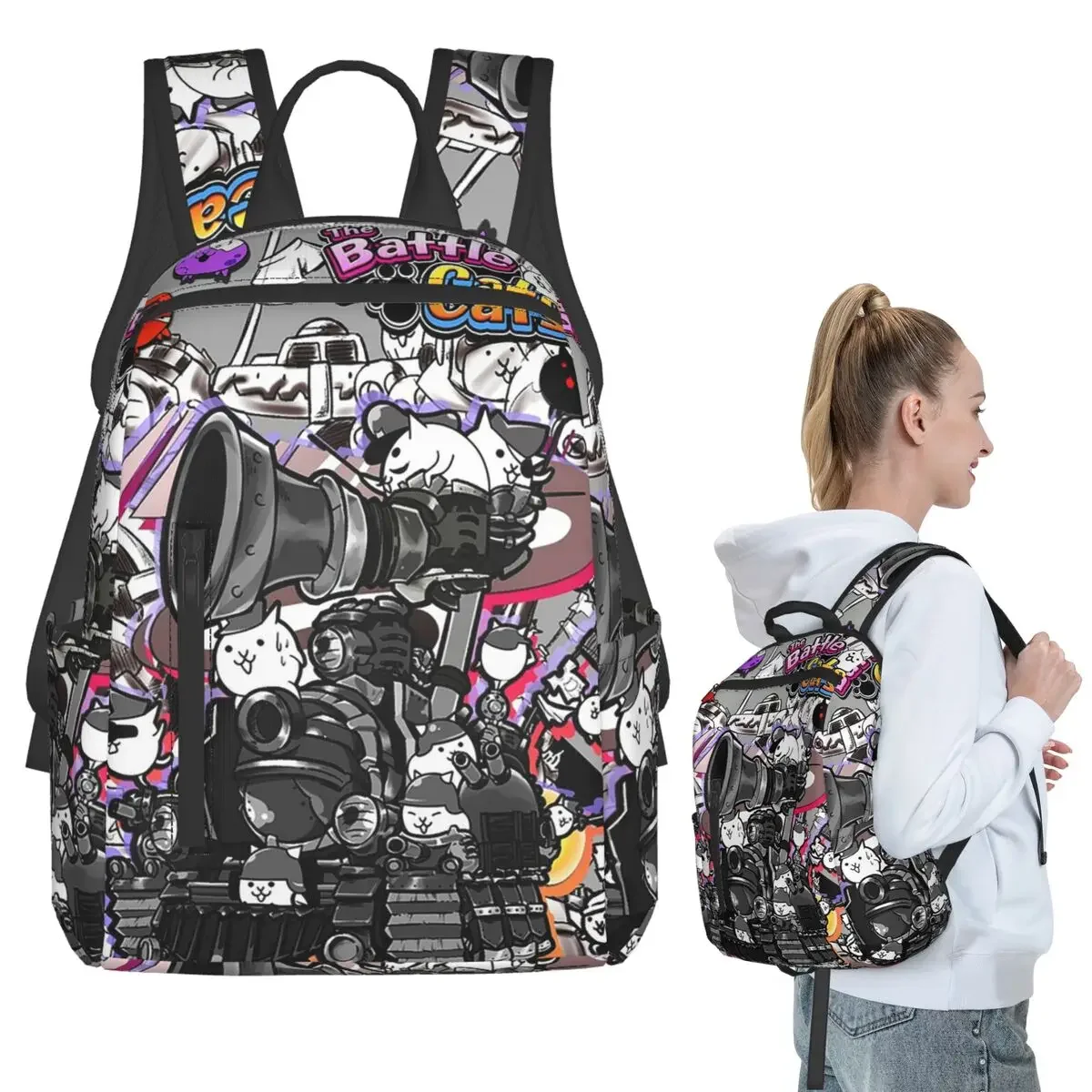 

Battle Cats - Siege Engine Backpack Student Boys Girls BookBag Children School Bag Computer Shoulder Bags for Men Women