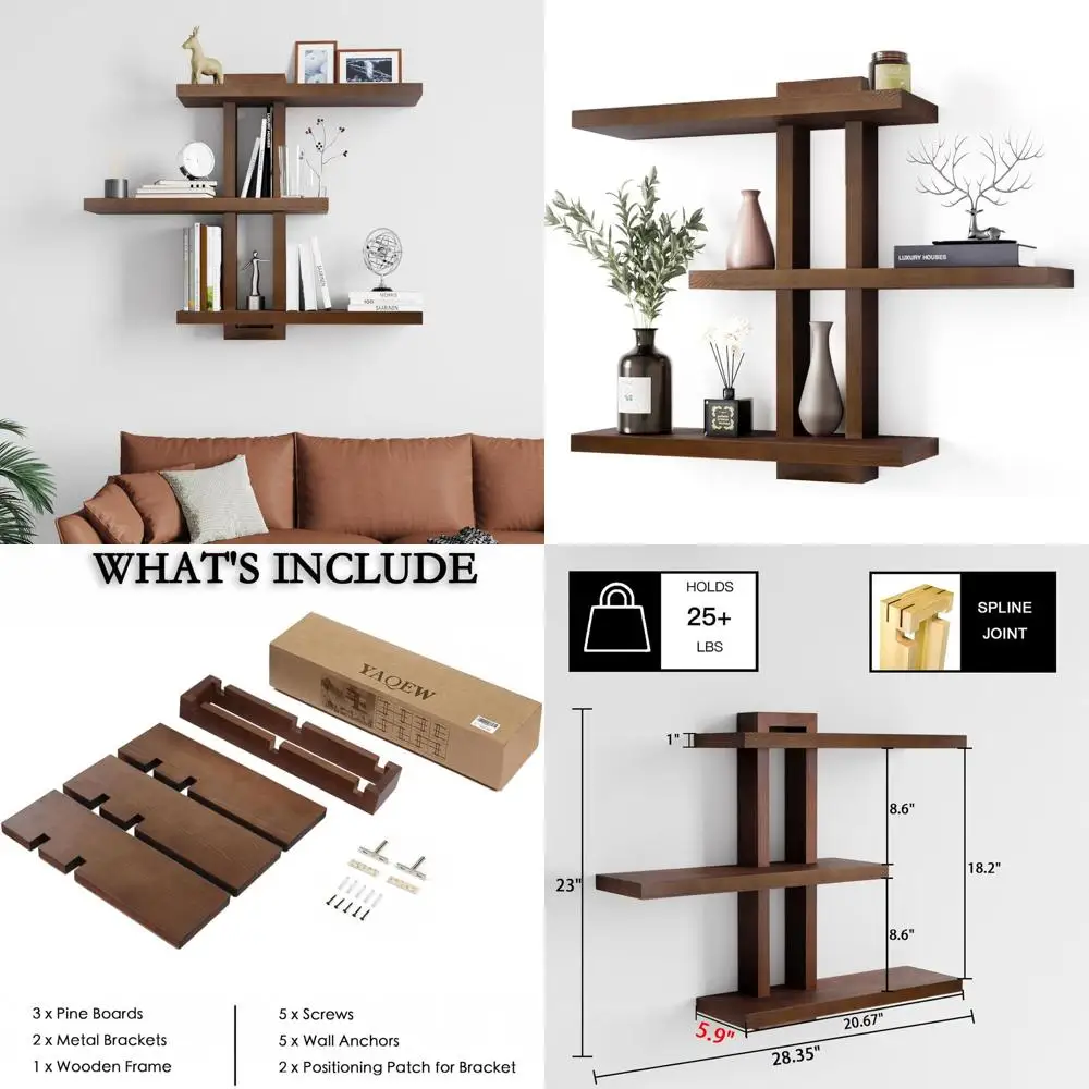 

Set of 3 Floating Wall Cube Shelves, 28.35 Max, Suitable for Living Room, Bathroom, Bedroom - Light Walnut