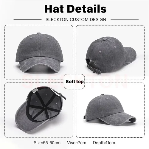Imagen 2 del producto SLECKTON Gorra personalizada con logotipo bordado Gorra de béisbol retro para hombres y mujeres Diseño DIY Sombrero con letras Personalizar Impresión gráfica al por mayor