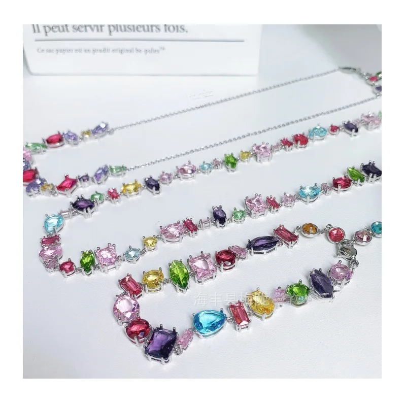 

Shijia Colorful Crystal Bracelet, Fashionable Versatile Rainbow Multi-diamond Necklace, High-end Candy Crystal Collarbone Chain
