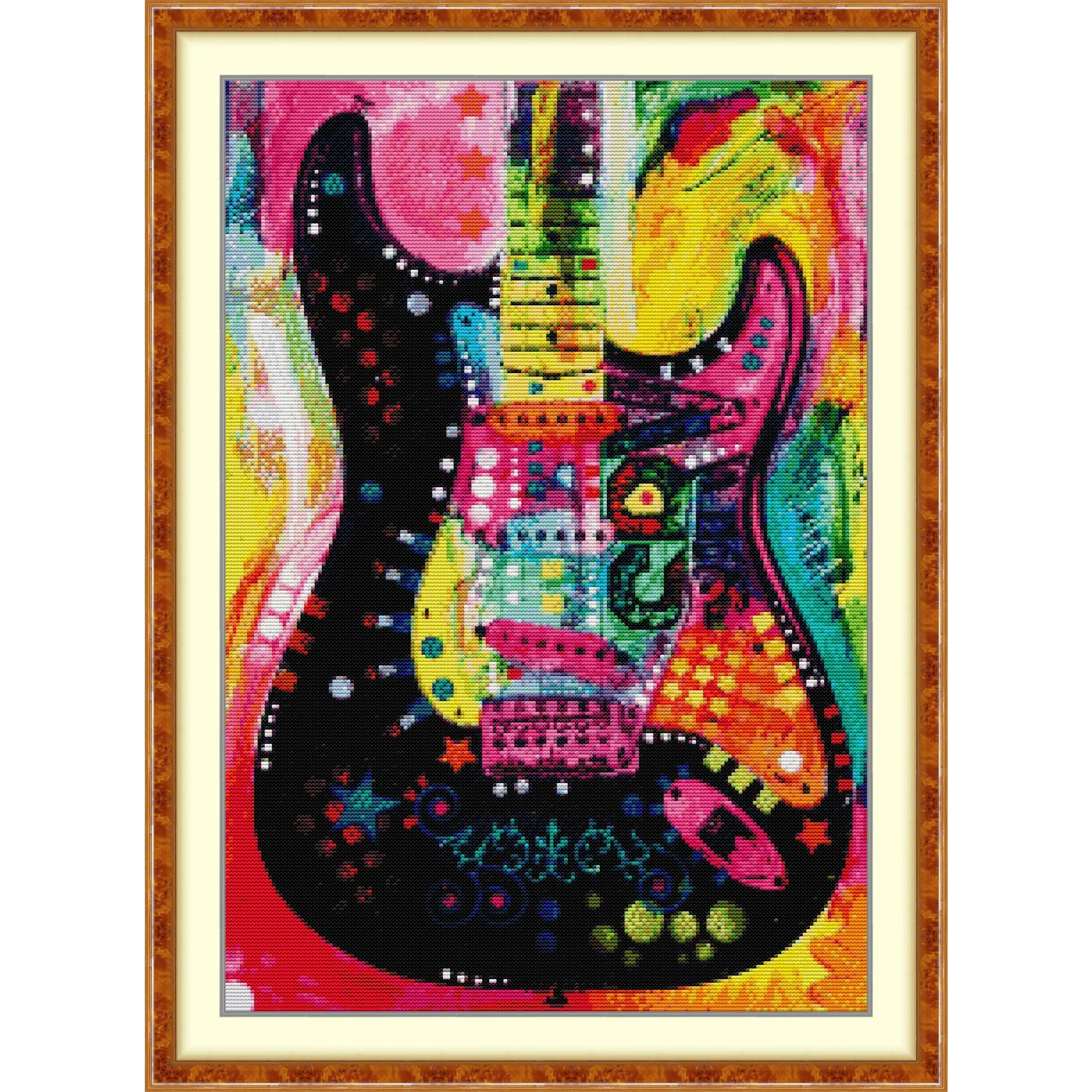 

Joy Sunday Pre-printed Cross Stitch Kit Easy Pattern Aida Stamped Fabric Embroidery Set-Colorful Guitar