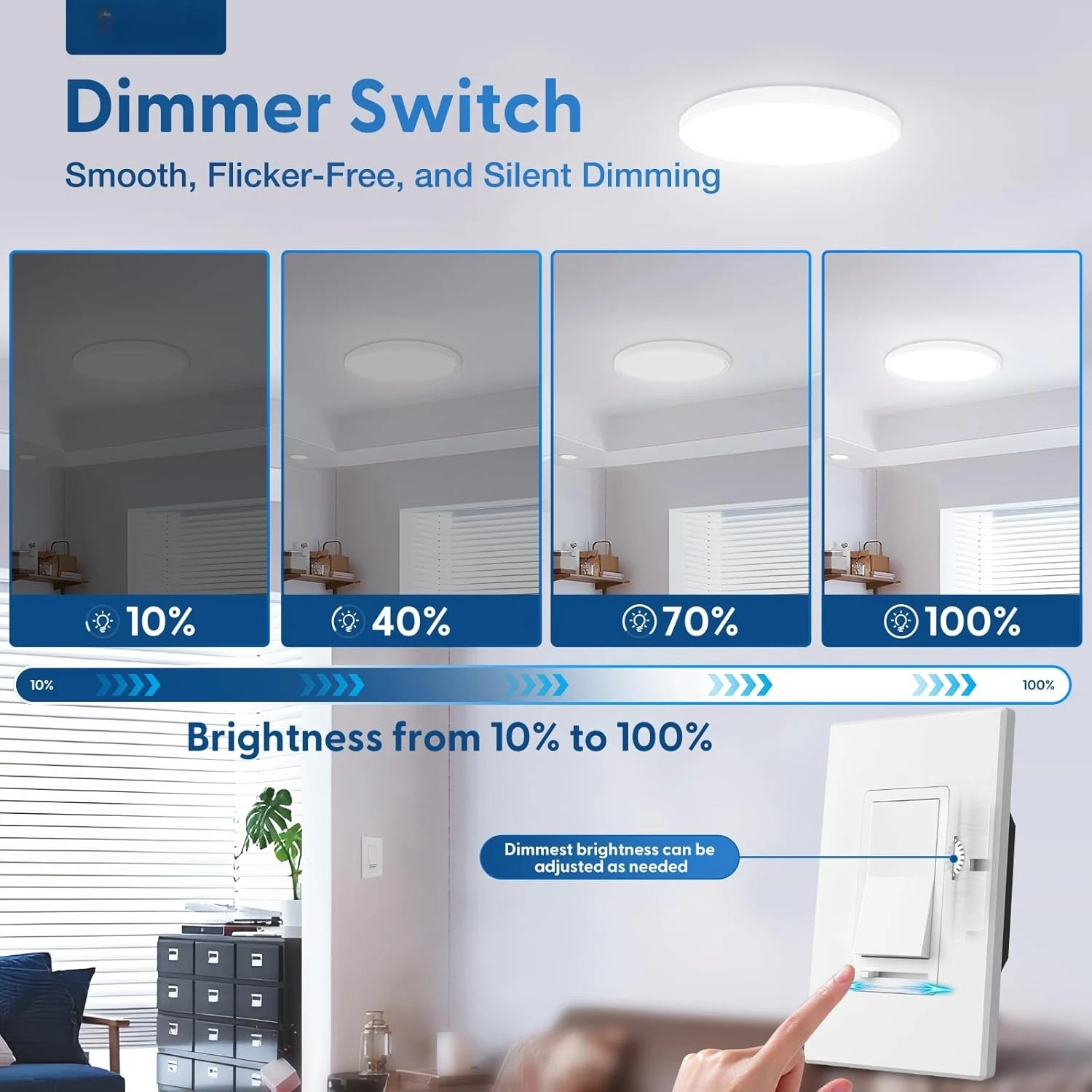 

6 Pack Dimmer Light Switch, Single-Pole or 3-Way Slide Dimmer Switches for Led Lights, Suitable for 150W Dimmable LED/CFL Lights