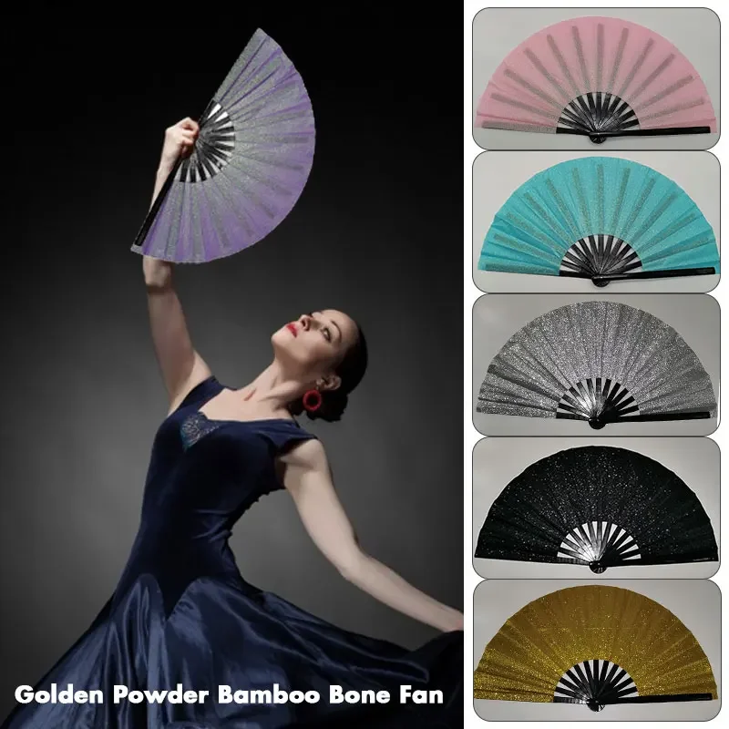 Large Bamboo Folding Rave Fan Hand Clack Fan for Festival Party Disco Dance Handheld Chinese Style