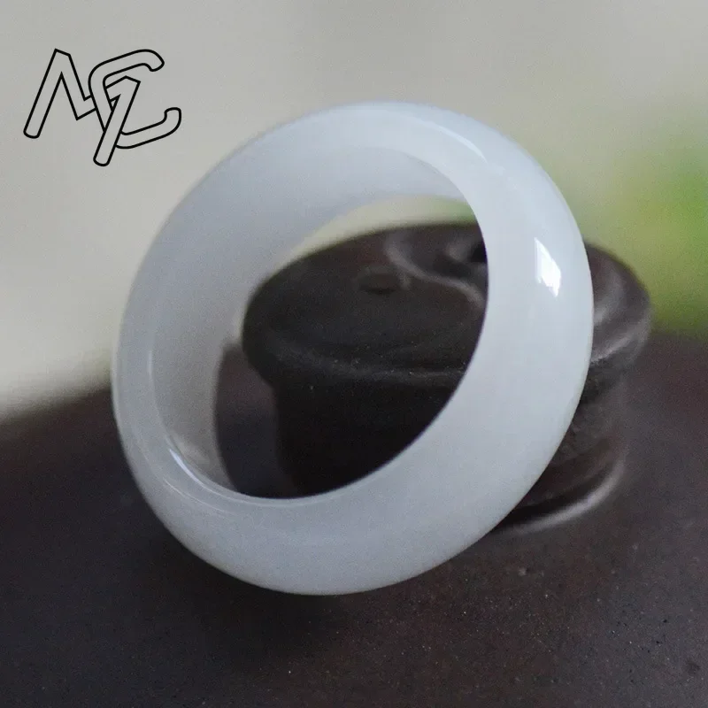 Chinese White Hetian Jade 7-13 Size Ring Jadeite Amulet Fashion Charm Jewelry Hand Carved Crafts Gifts Women Men
