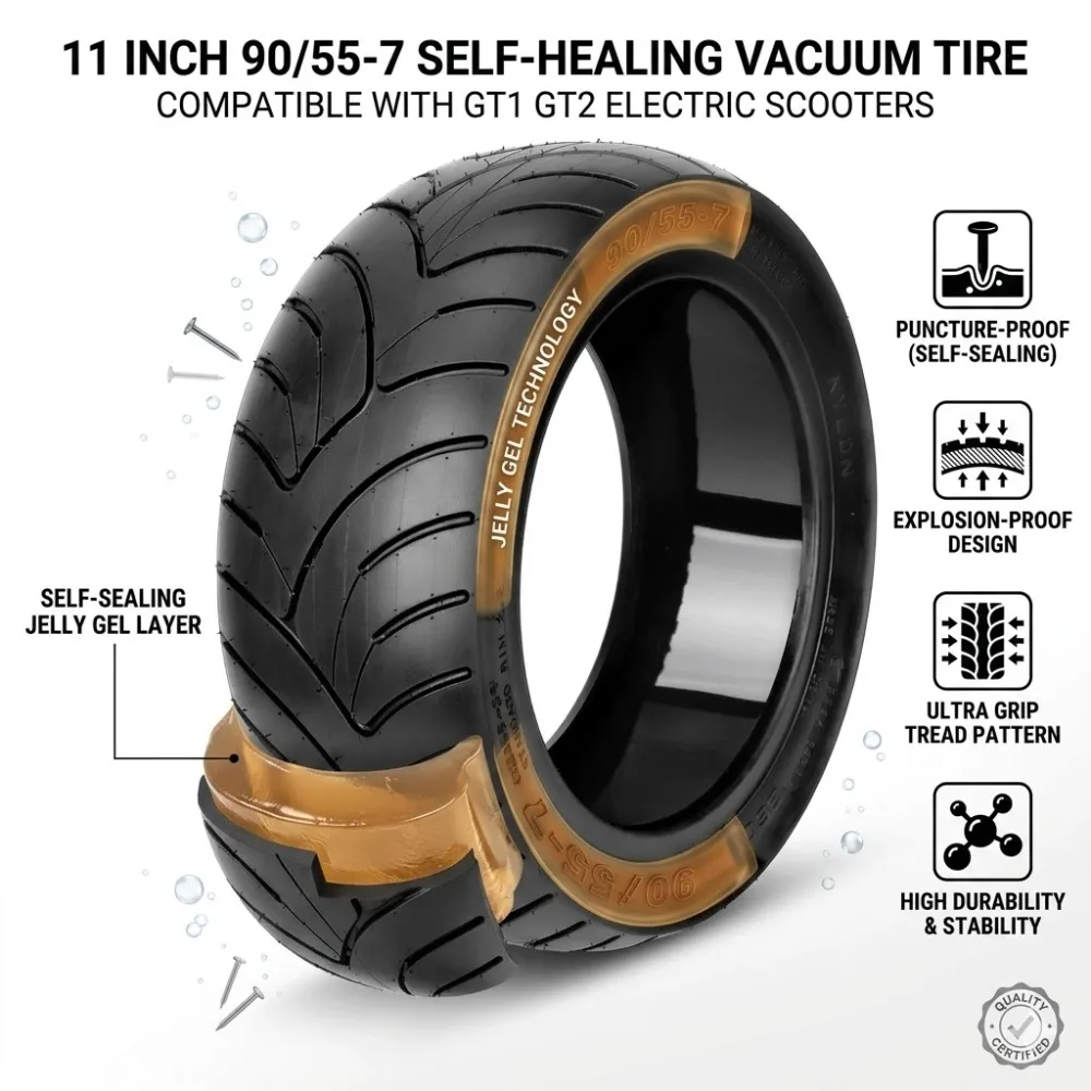 11 Inch 90/55-7 Self-healing Vacuum Tire Is Applicable To GT1/GT2 Electric Scooter Jelly Gel Puncture Proof Explosion-proof Tire