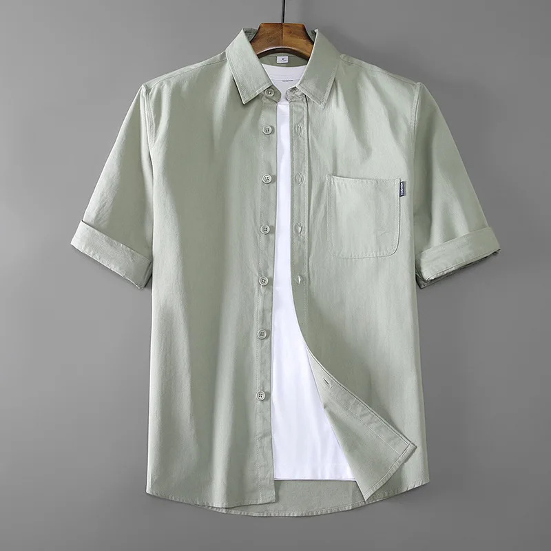 

Летняя мужская рубашка с короткими рукавами, рукав пять четвертей, рубашка из чистого хлопка, мужское пальто, повседневный универсальный и облегающий топ