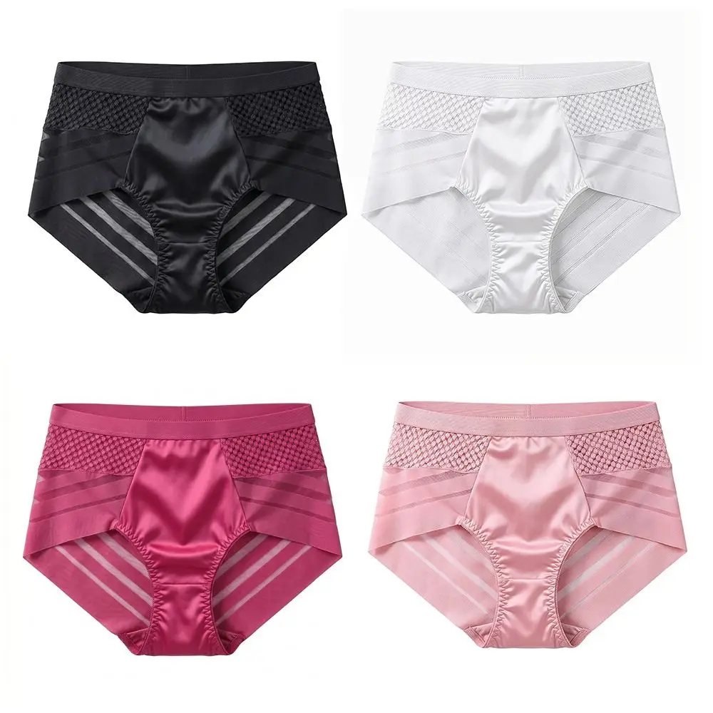 Bild 7: Dessous Mittelhohe Taille Satin-Seiden-Slips Transparente Nahtlose Slips Sommer Einfache Netz-Unterhosen für Mädchen