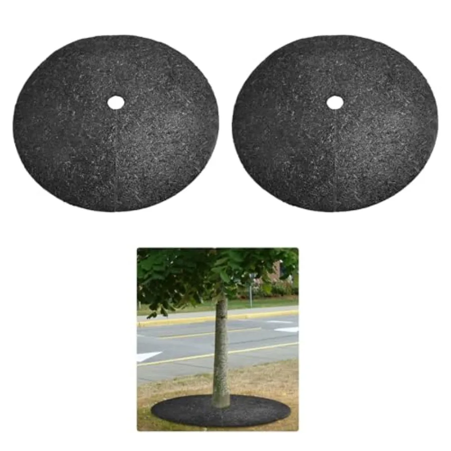 Rubber Mulch Rings for Trees 36 Inch Heavy Duty Reusable Round Weed Barrier Mat No Staples Needed Durable Landscape Root Protec