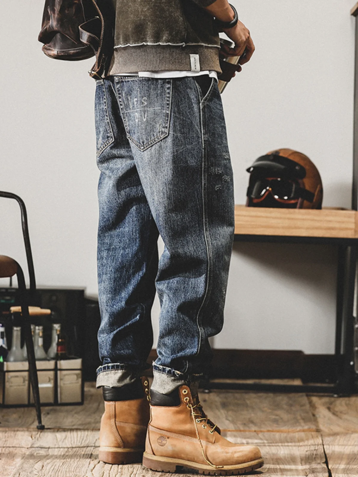 

Мужские джинсы в стиле американского ретро, весна-осень, модные, свободные, прямые, повседневные брюки, молодежные, со средней посадкой, на молнии