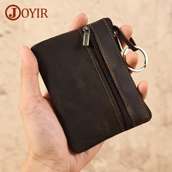 JOYIR-Porta-moedas de couro vintage para homens, porta-cartão, carteira com chaveiro, bolsa de dinheiro, cavalo louco