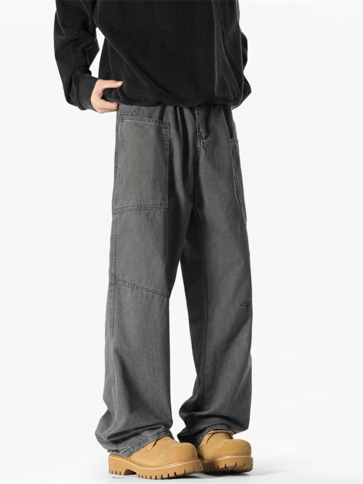 

American Sle ey Logging Work Pants Men's Autumn Winter Straight Leg Cleanfit Trendy Haome Street Sle Knife Pants