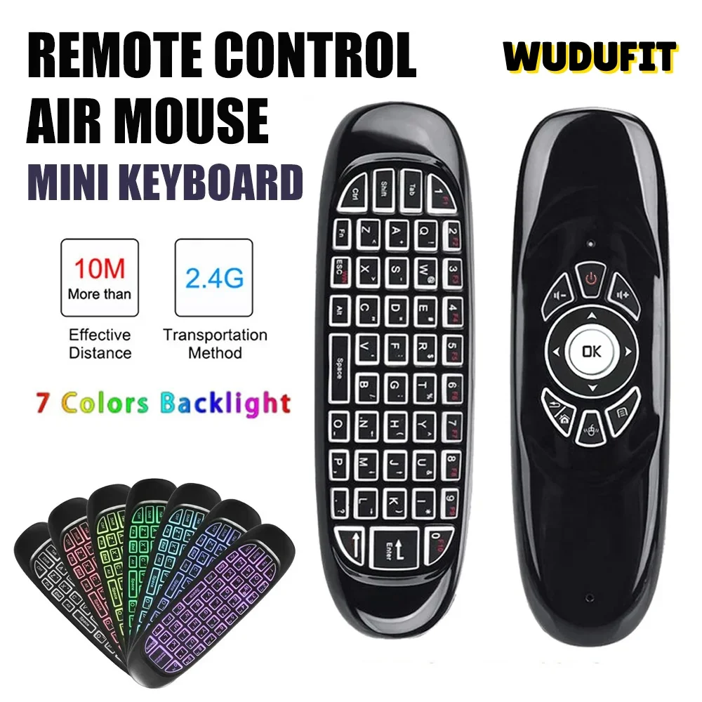 C120 Air Mouse 2.4G RF Smart Remote Control 7 Color Backlight English Wireless Keyboard for Android Smart TV Box X96Q Tanix W2