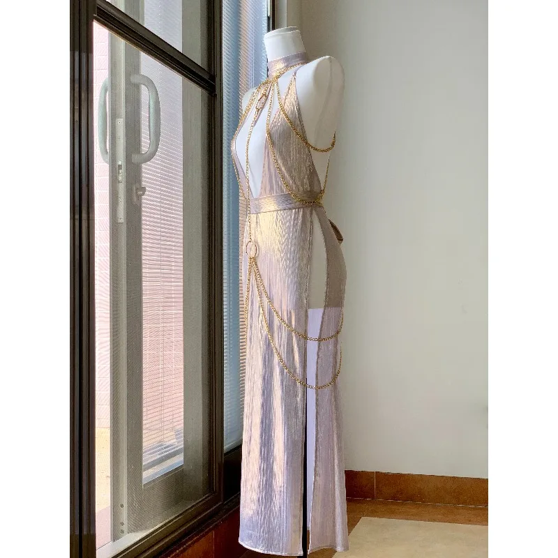 Egyptian Queen Sexy Cosplay Costume Metal Body Chain Gown slim-fit Dress Pharaoh Nile Style Suit Women Halloween Party Outfits - view 4