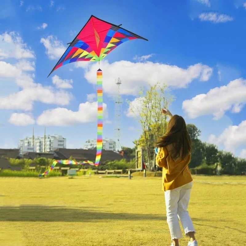 대형 무지개 델타 연, 어린이용 연, 6m 꼬리, 날리기용 줄, 풍선 연, 키트 서핑, 공장 직송 어린이용 나일론 연