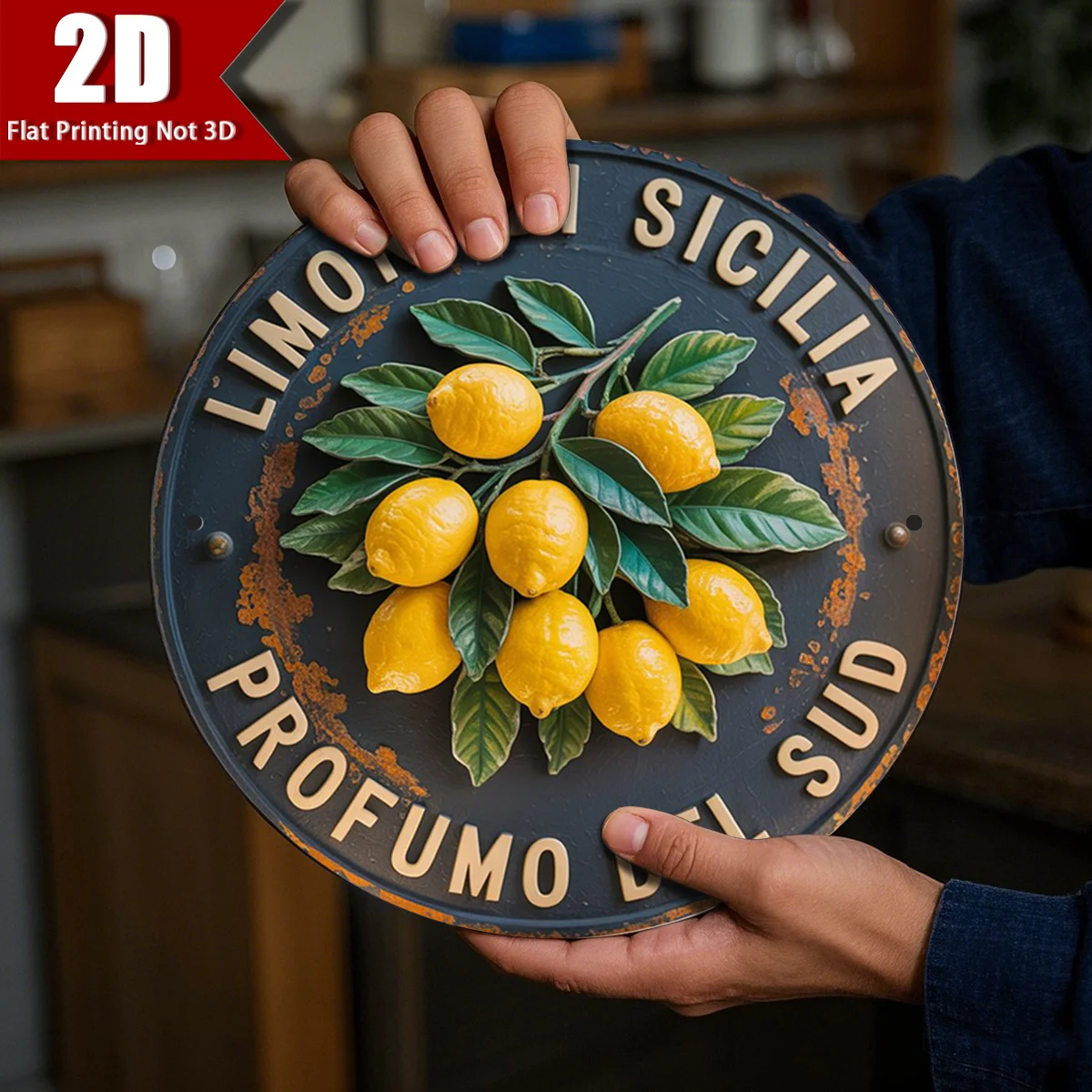 لوحة معدنية ليمون صقلية عتيقة - لوحة فنية جدارية على الطراز الريفي الإيطالي لغرفة المعيشة في المطبخ والمقهى - هدية هووسورمينغ للليمون