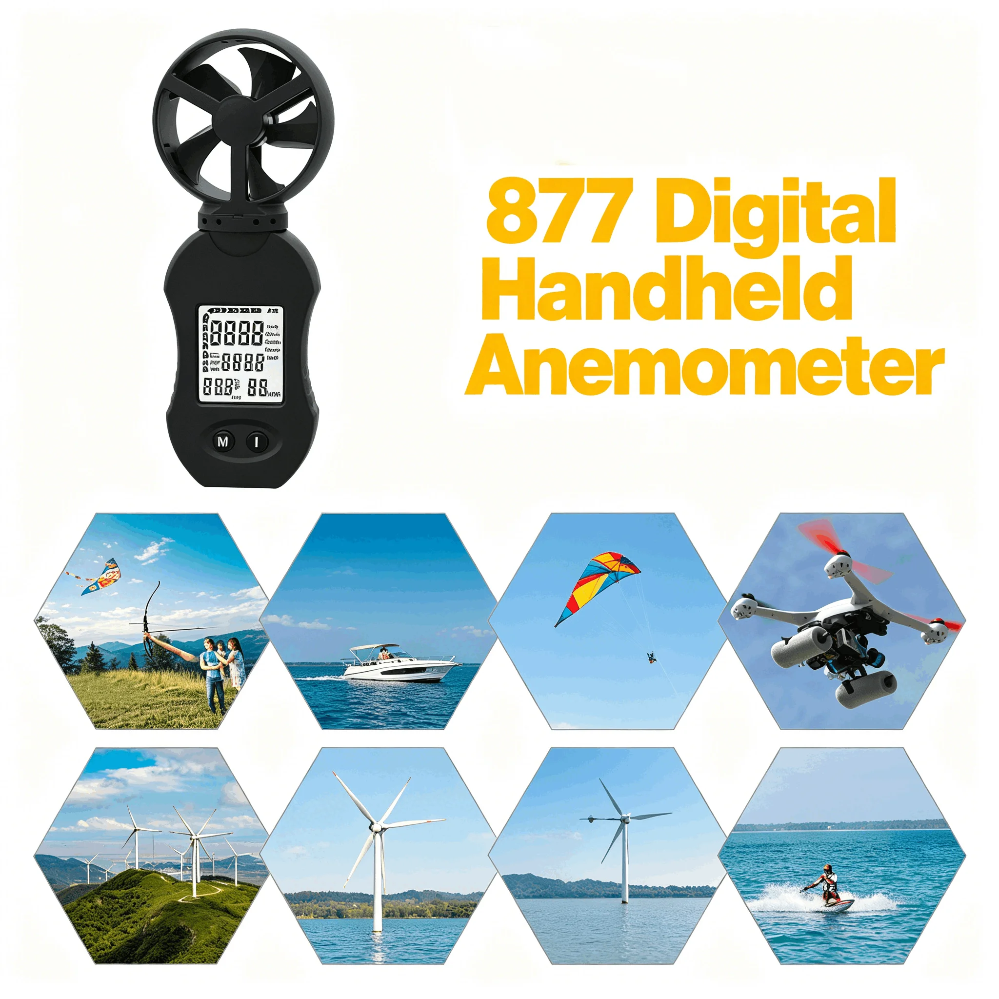 BT-877 Digital Wind Speed Meter, Handheld Anemometer with LED Backlight Unit Select Wind Temp Humidity for Outdoor Sports & Work
