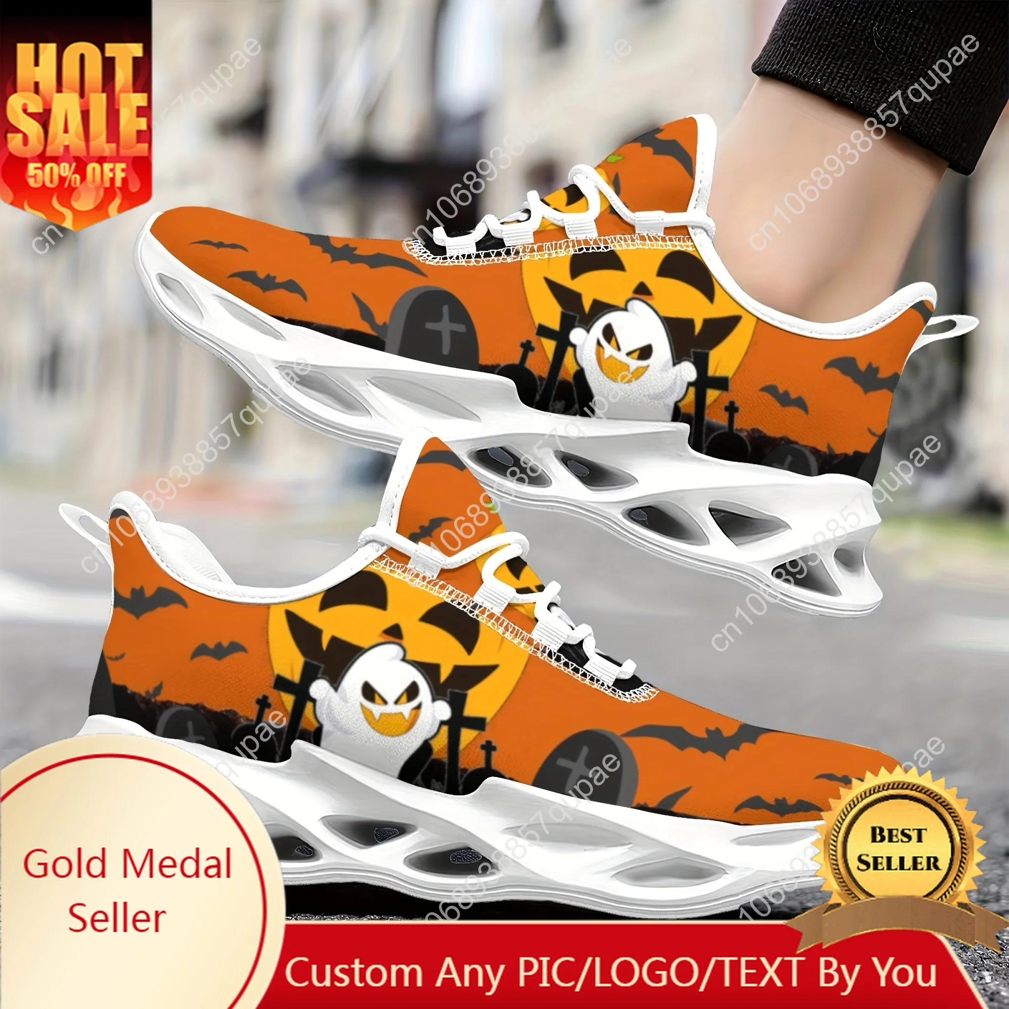 

Halloween Style Type Pumpkin Ghost Flats Sneakers Mens Womens Sports Running Shoes High Quality DIY Sneaker Customization Shoe