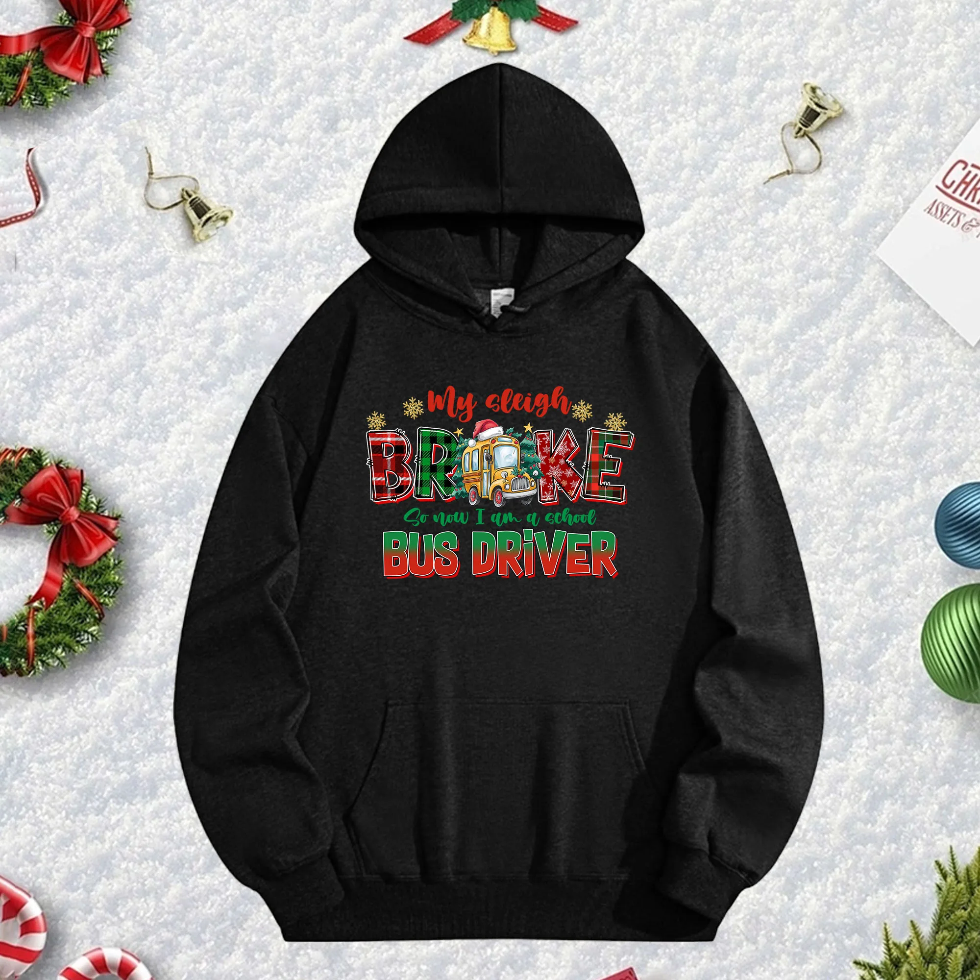 

Черная толстовка с капюшоном BUS DRIVER 270G для мужчин и женщин, уютный флисовый пуловер большого размера на осень/зиму, Рождество, Новый год