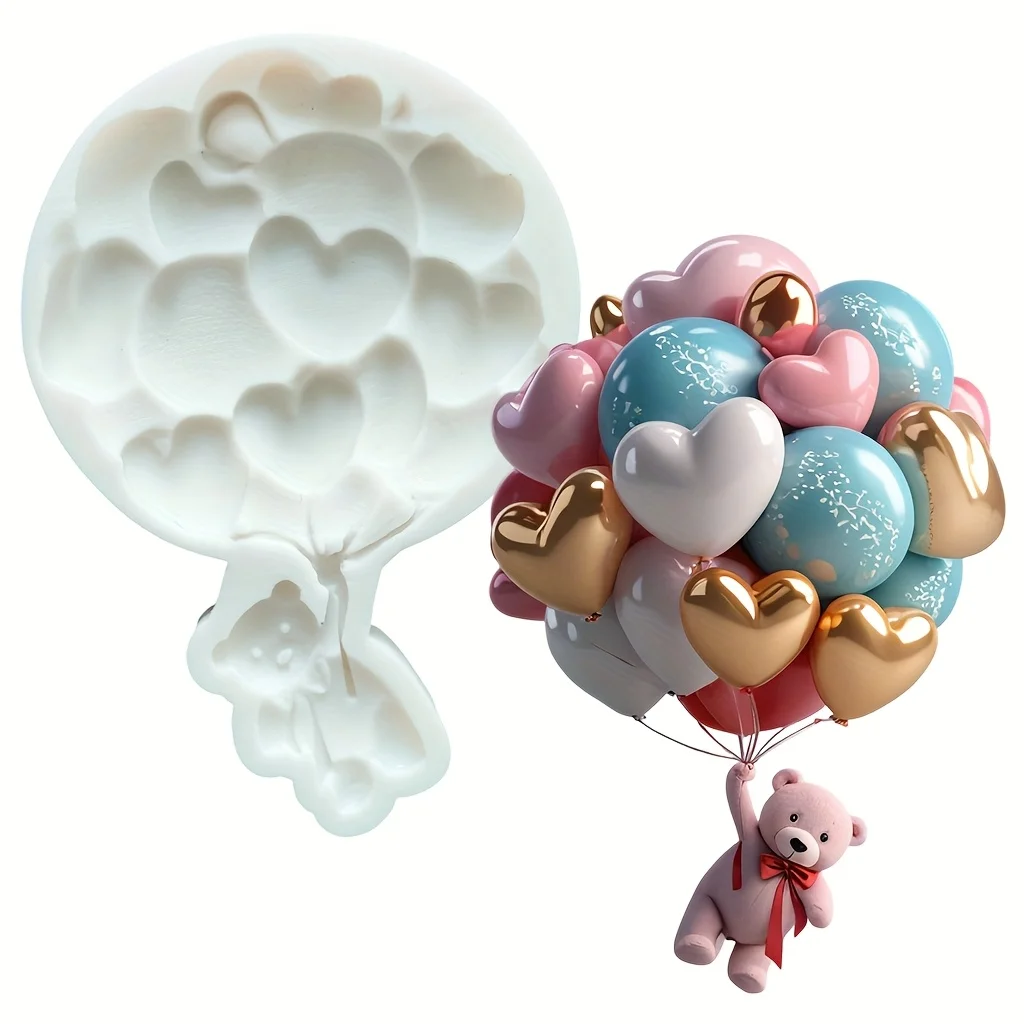 Balloon Bear Heart Silicone Mold Fondant Chocolate Baking Cake Decorating Resin Clay Candle Soap Plaster DIY Craft Molds