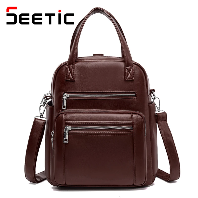 

SEETIC Fashion Women'S Leather Backpacks Waterproof Women Backpack Shoulder Bag Casual Backpacks For Women 2021 Leather Backpack