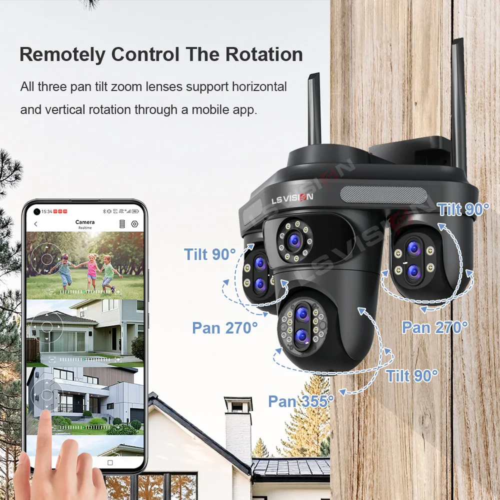 LS VISION 10XZoom 4 Screens WiFi IP Camera Outdoor 35MP 7 Lenses Video Surveillance Three 360 PTZ Auto Tracking Security Cameras
