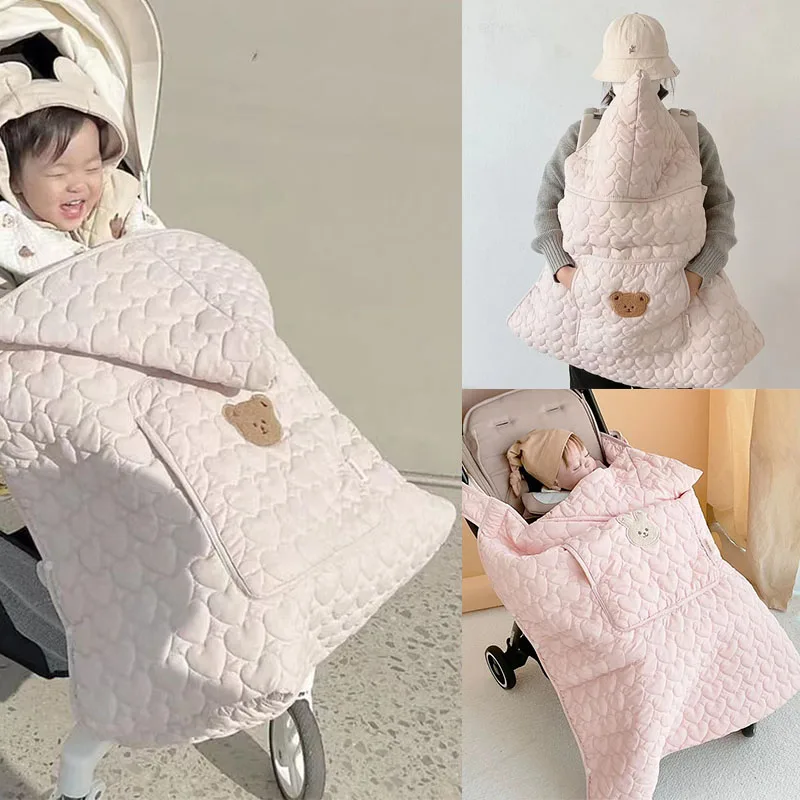 

Autumn Bear Baby Stroller Blanket Cover Korean Thicken Newborn Swaddle Wrap Hooded Cloak Cape Windproof Infant Sleeping Quilt