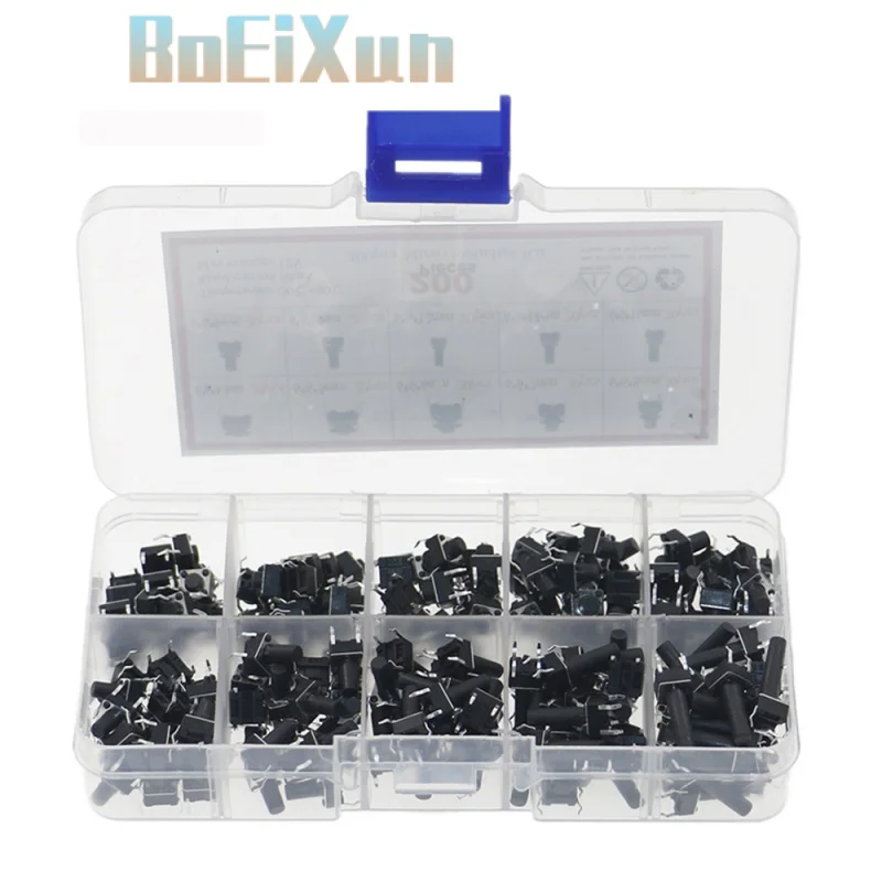 200pcs/lot Mini Button Switch Diy Kit 6*6*5/6/8/10/12/16mm rice cooker / telephone / PCB Board Maintenance use Keys Switch Set