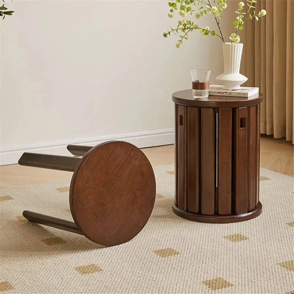Taburete plegable de madera maciza, taburete bajo nórdico para sala de estar, silla de comedor, muebles modernos simples de Color nogal, mesa redonda