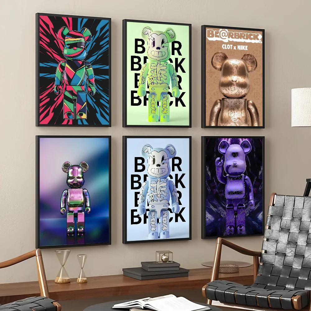 

1pc Poster B-Bearbricks Toy Bear Self-adhesive Art Poster Whitepaper Prints Posters Artwork Aesthetic Art Wall Painting