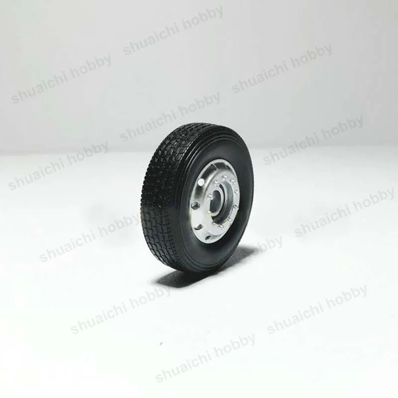 5PCS Simulation Front Tire Diameter 44mm Aperture 4mm Single Wheel Spare Tires Silver/Black Wheel Hub Cover for 1/24 Truck Model