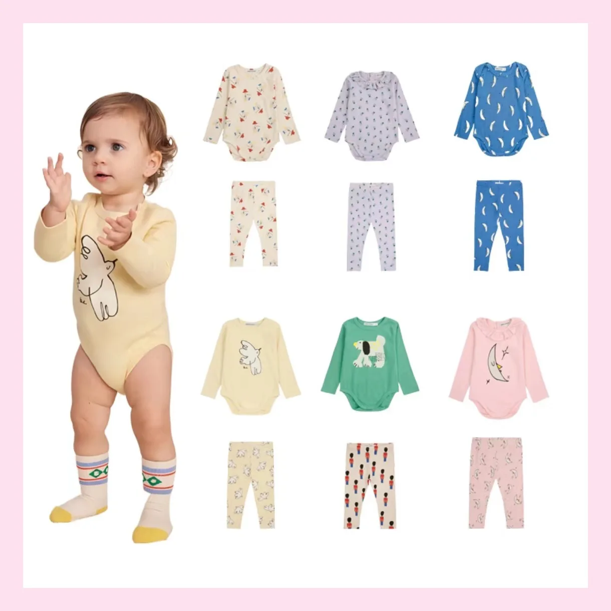 

AW24 bc Infant Toddler Newborn Baby Boys Girls Cute Print Long Sleeve Bodysuits And Pant Clothing Set Jumpsuits Rompers