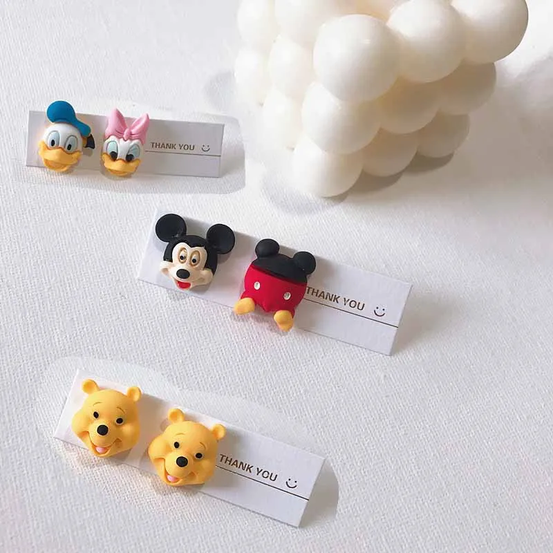 Disney Anime Mickey Mouse Kids Ear clip Kawaii Strawberry Bear Girls Birthday Gift Carton Jewelry Accessories Stud Woman Gifts