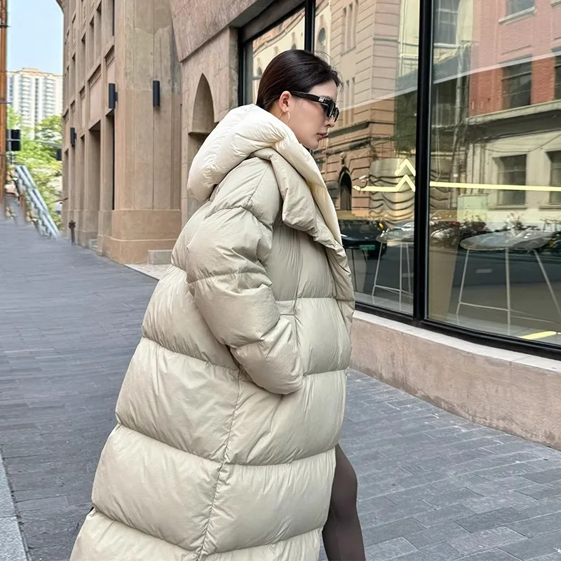 Winter Long Down Jacket Women's 2025 New Goose Down Korean version Fake two-piece Spliced Hooded Coats Female Warm Parkas ZT292