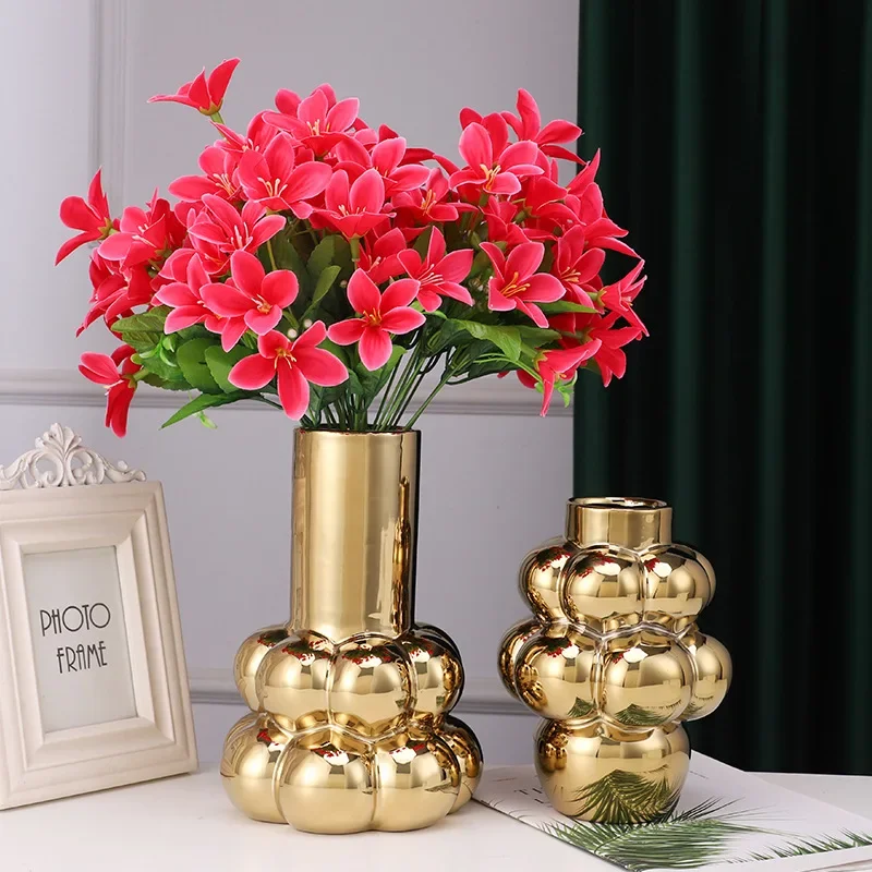 

Nordic golden ceramic vase, home entrance, vase, flower arrangement, handicraft decoration