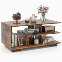 Retro L-Shaped Center shelf Rectangular living room Table Storage Coffee Table 3-Tier Geometric coffee Table