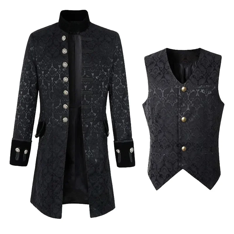 Medieval Vampire Cosplay Costume Steampunk Jacket Vest Coat Victorian Ghost Gothic Blazer Suits Stand Collar Trench Men's Sh@0Z*